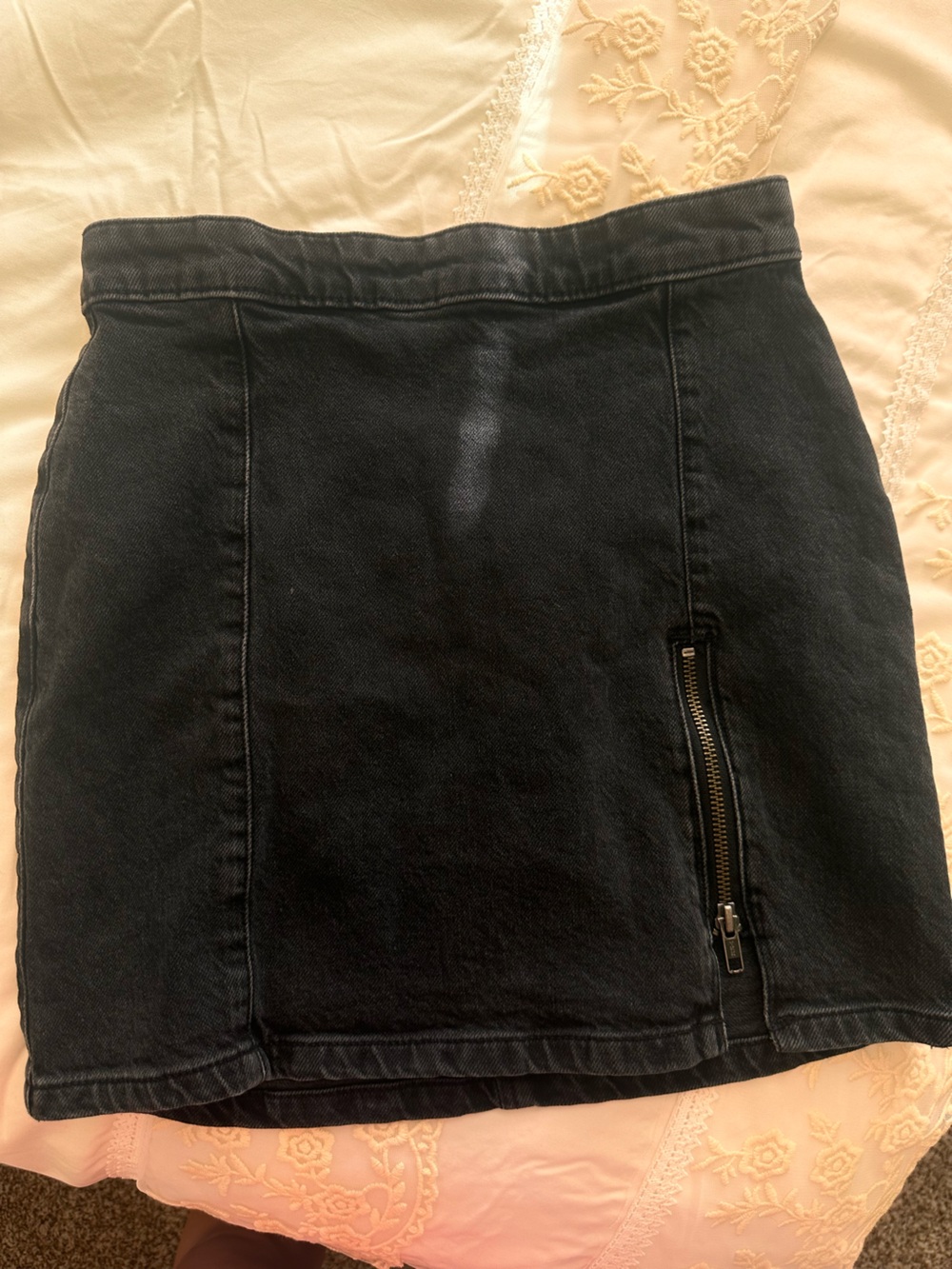 We The Free Black Denim Mini Skirt with Zip Detail